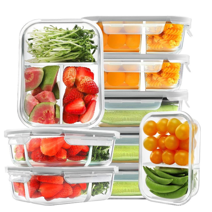 HOMBERKING 9 Pack Glass Meal Prep Containers 3 & 2 & 1